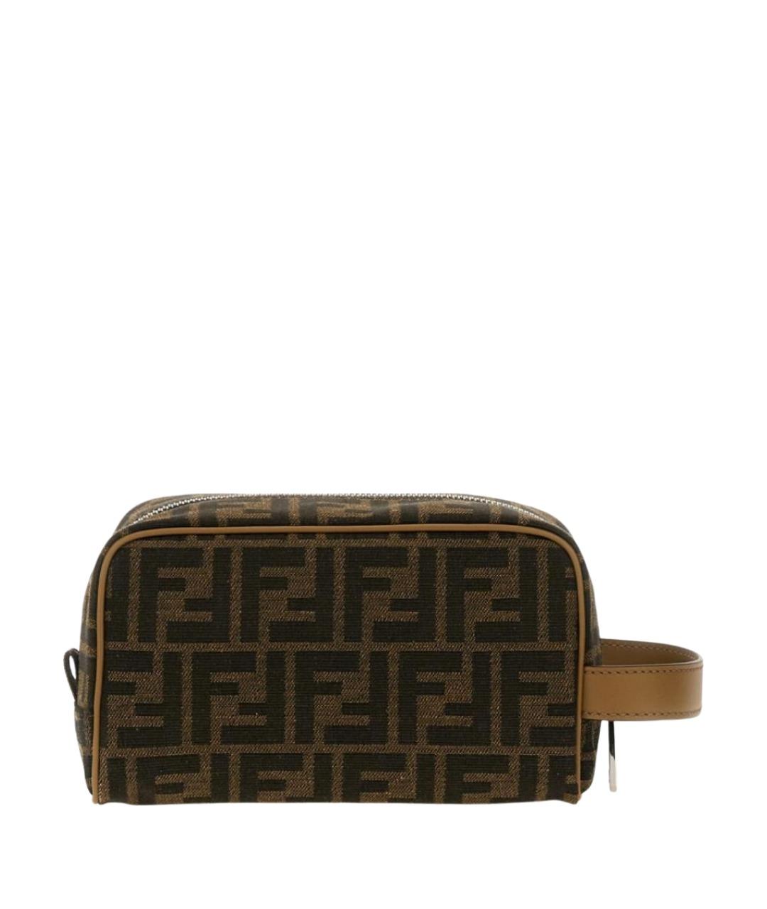 FENDI Коричневая жаккардовая барсетка, фото 1