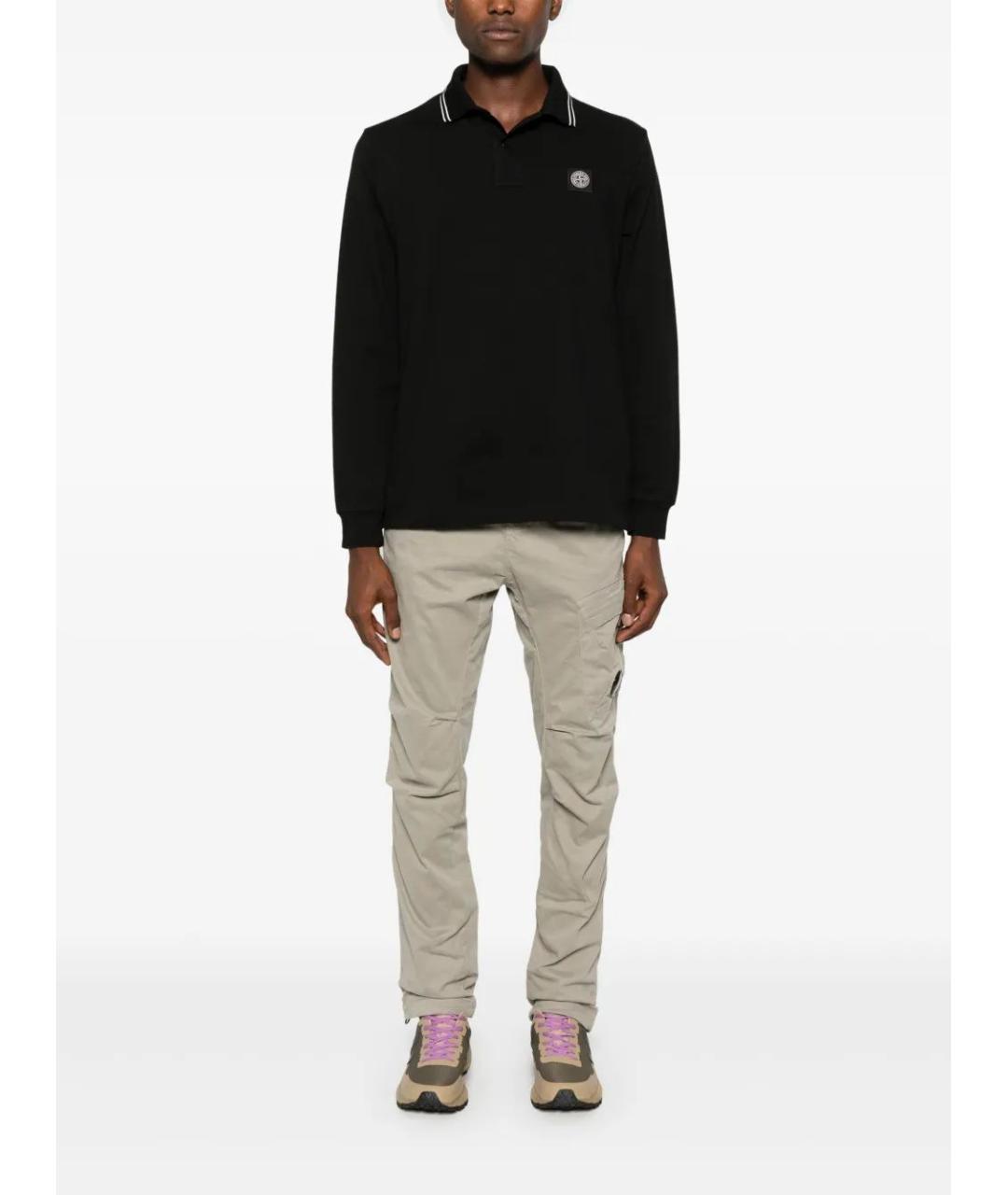 STONE ISLAND Черное хлопковое поло с длинным рукавом, фото 2