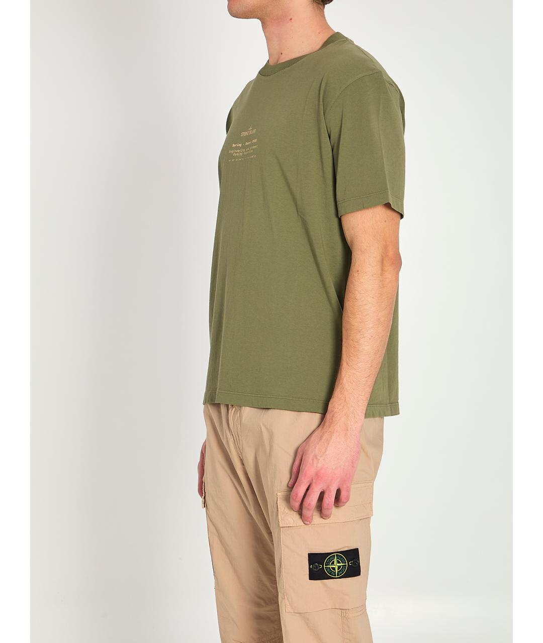 STONE ISLAND Зеленая хлопковая футболка, фото 3