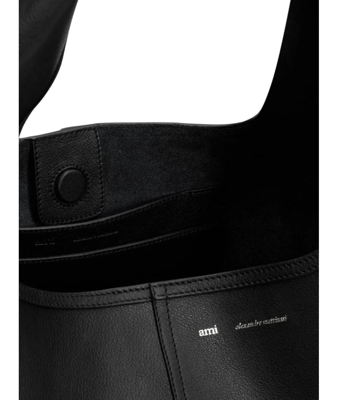 Ami Paris Черная кожаная сумка через плечо, фото 3
