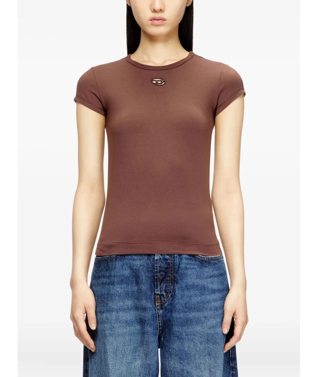DIESEL Коричневая хлопковая футболка, фото 3
