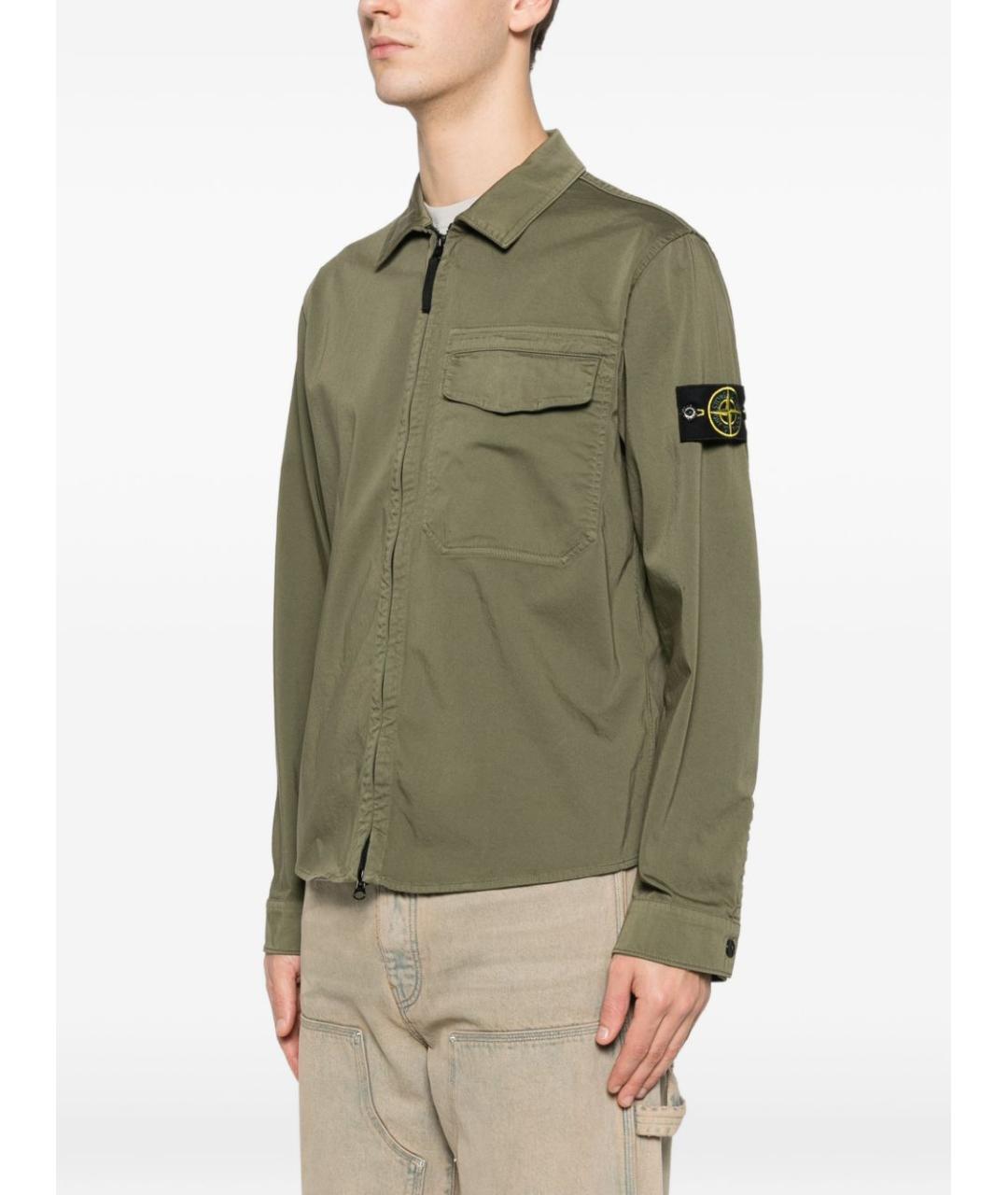 STONE ISLAND Хаки хлопковая кэжуал рубашка, фото 3