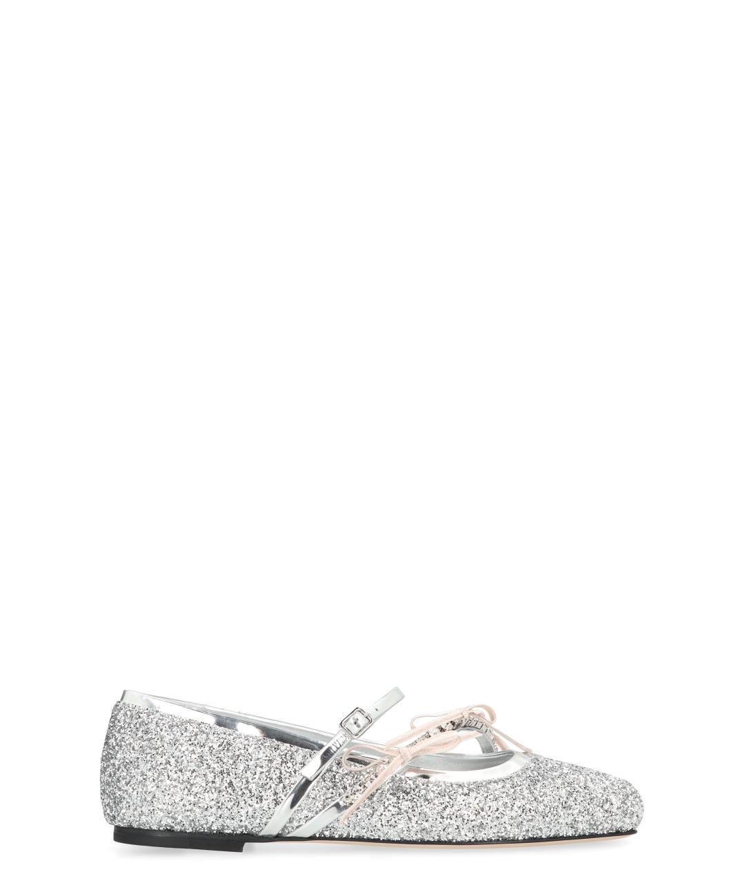 JIMMY CHOO Серебряные кожаные балетки, фото 1