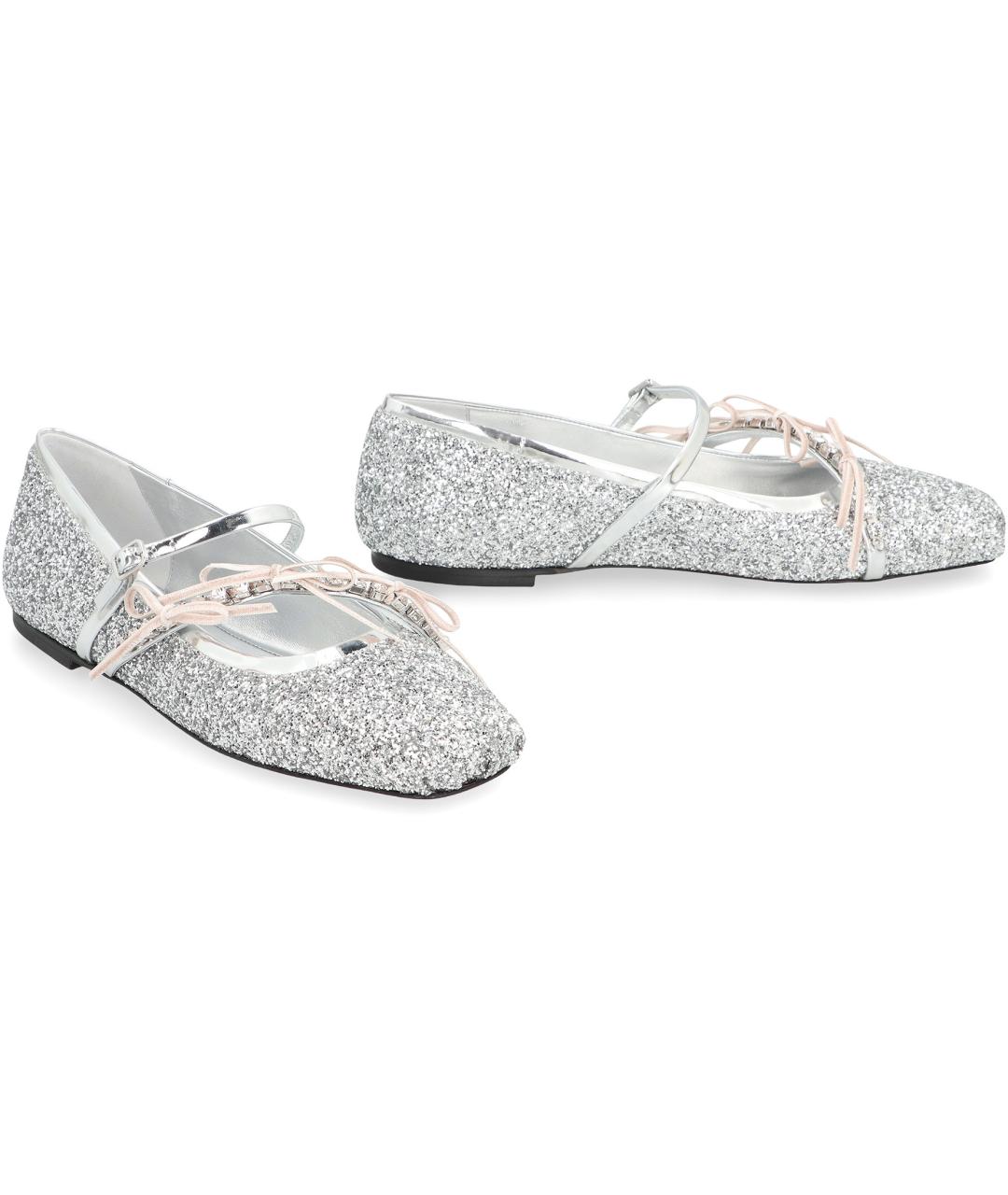 JIMMY CHOO Серебряные кожаные балетки, фото 3