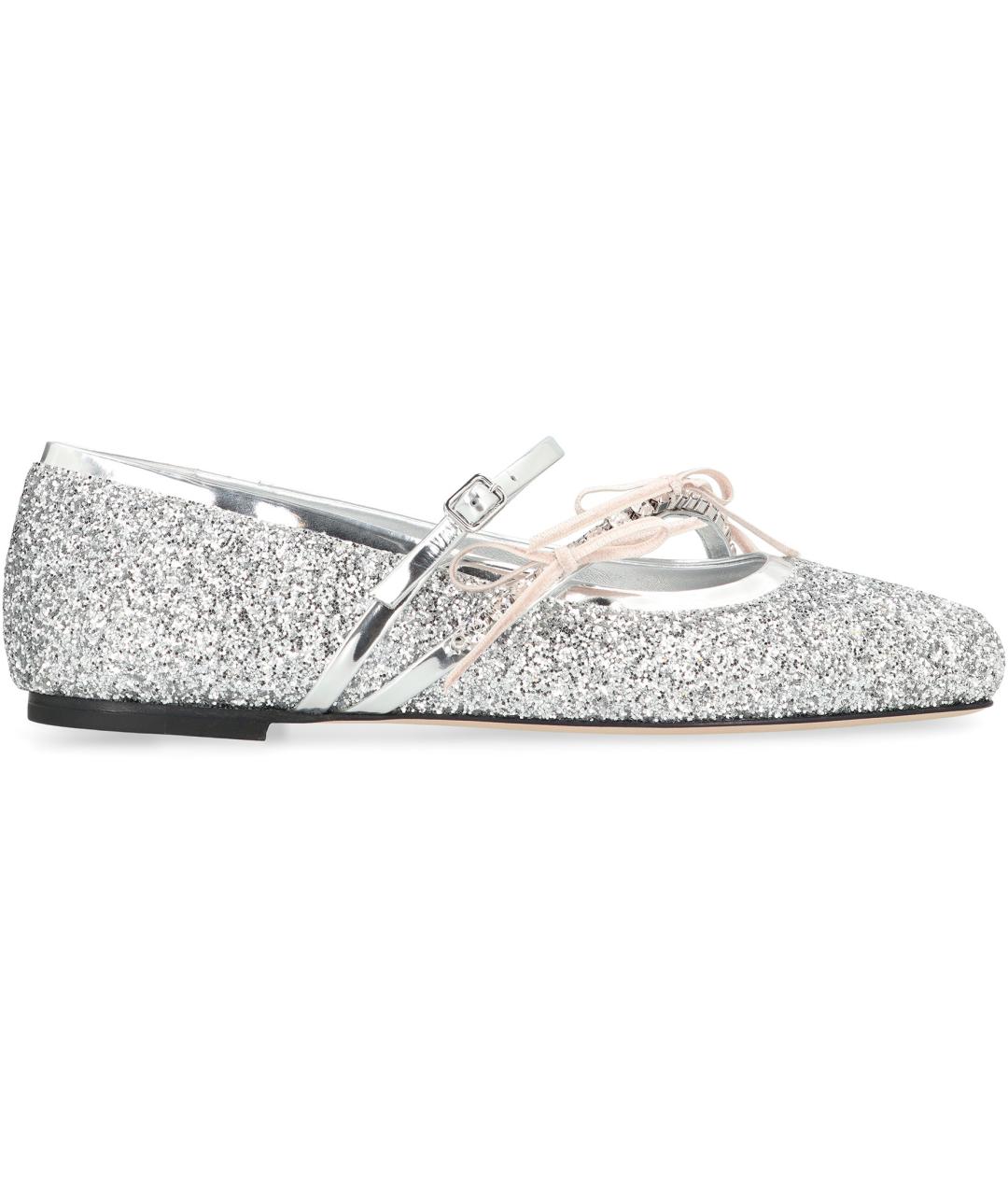 JIMMY CHOO Серебряные кожаные балетки, фото 2