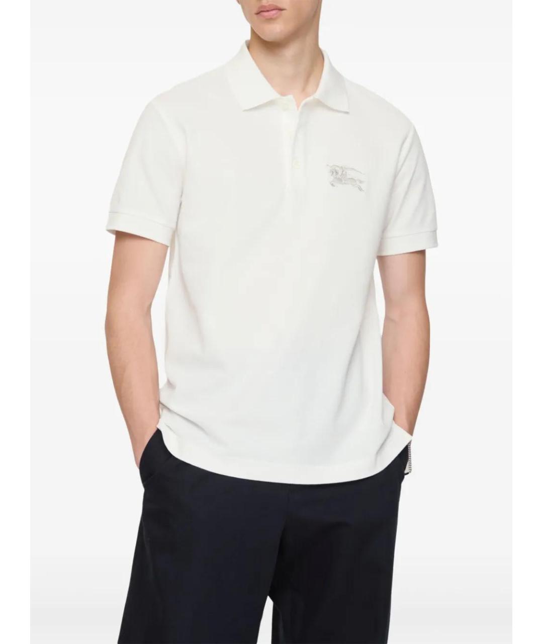 BURBERRY Белое хлопковое поло с коротким рукавом, фото 2
