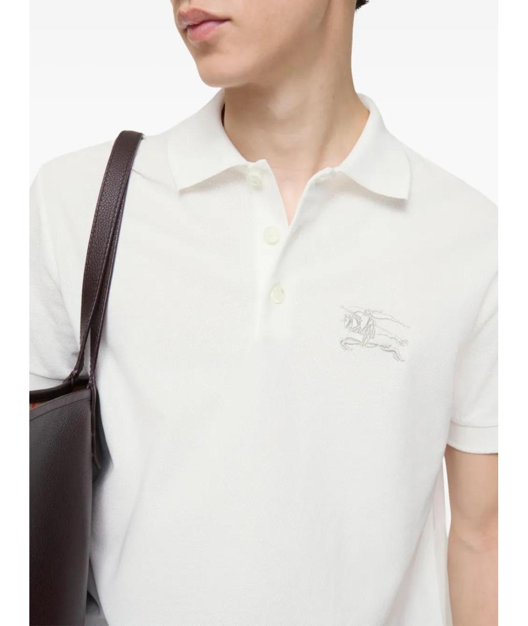 BURBERRY Белое хлопковое поло с коротким рукавом, фото 3