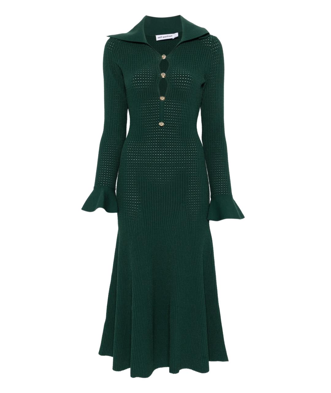 SELF-PORTRAIT Зеленые вискозное повседневное платье, фото 1