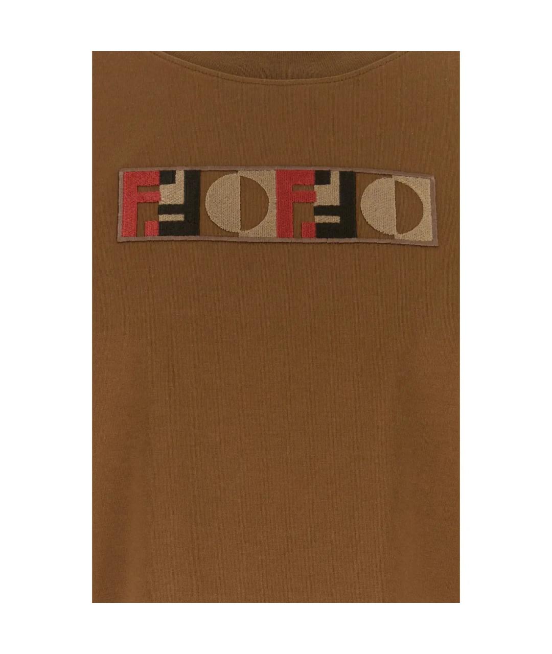FENDI Коричневая хлопковая футболка, фото 3