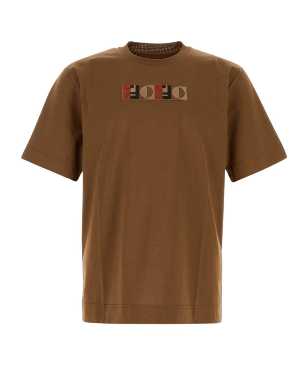 FENDI Коричневая хлопковая футболка, фото 1