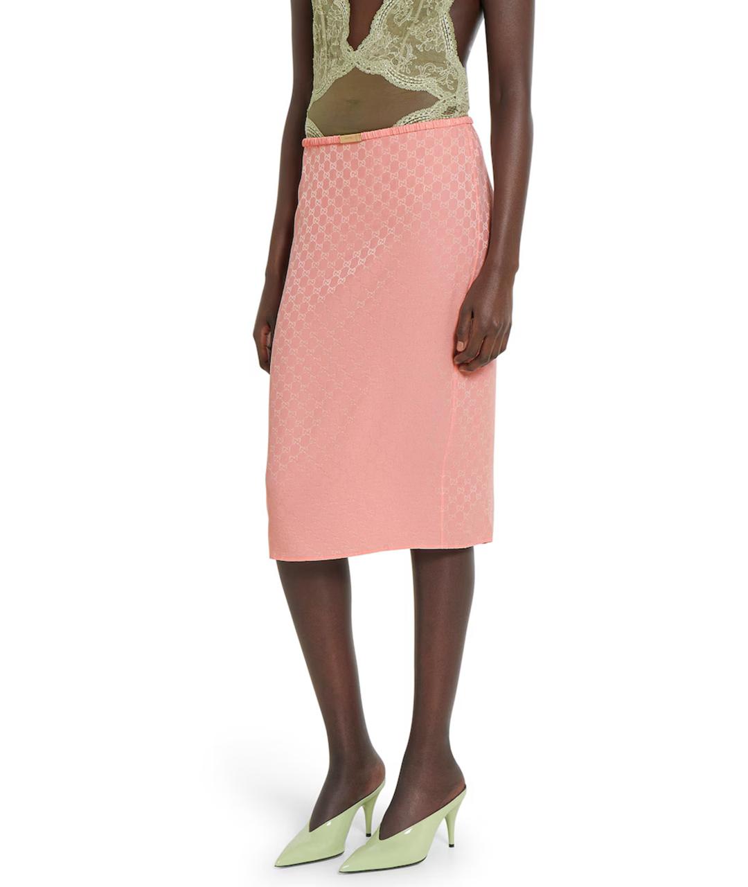GUCCI Розовая шелковая юбка миди, фото 3