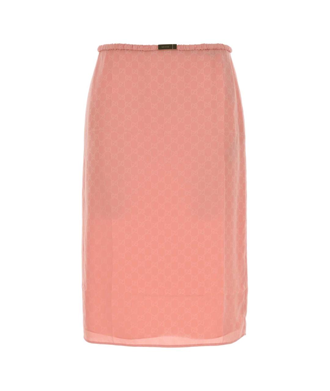 GUCCI Розовая шелковая юбка миди, фото 1