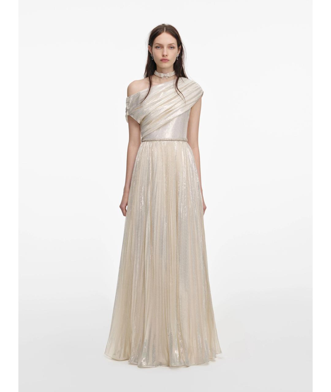 SELF-PORTRAIT Золотое шелковое вечернее платье, фото 2