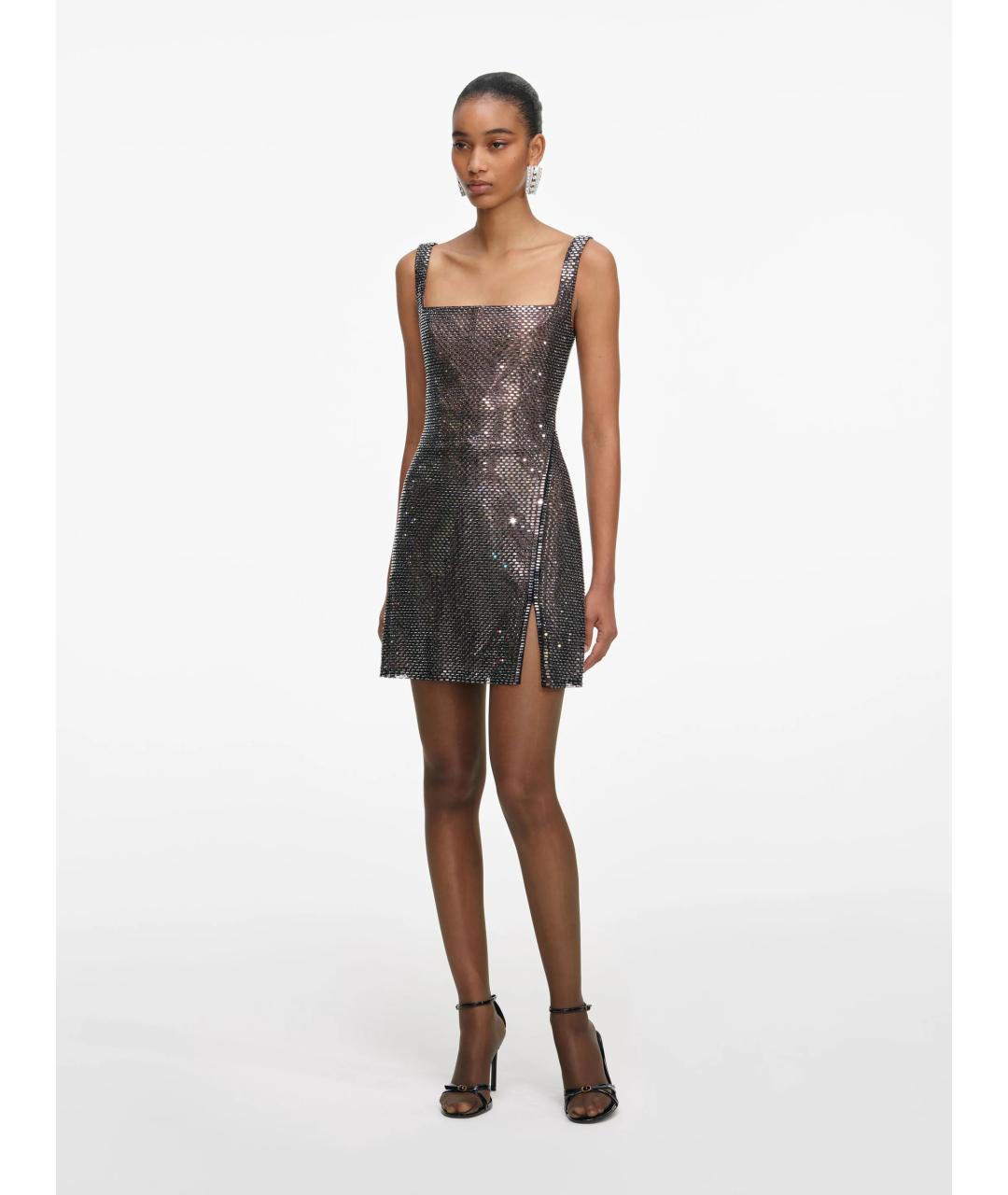 SELF-PORTRAIT Серебряное полиэстеровое коктейльное платье, фото 3