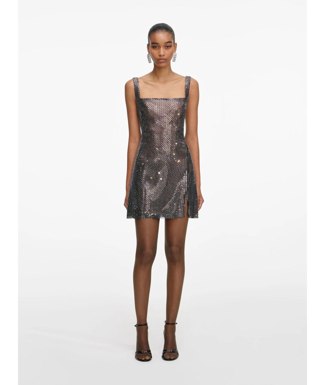 SELF-PORTRAIT Серебряное полиэстеровое коктейльное платье, фото 2