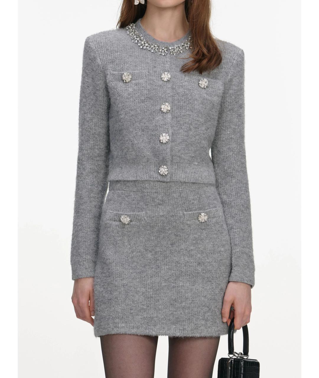 SELF-PORTRAIT Серая полиэстеровая юбка мини, фото 4