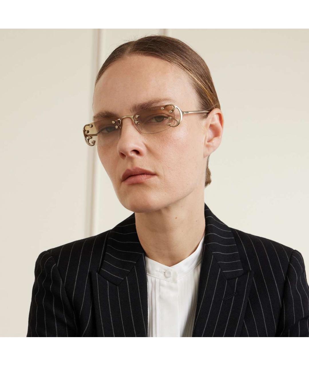 PRADA Золотые металлические солнцезащитные очки, фото 2