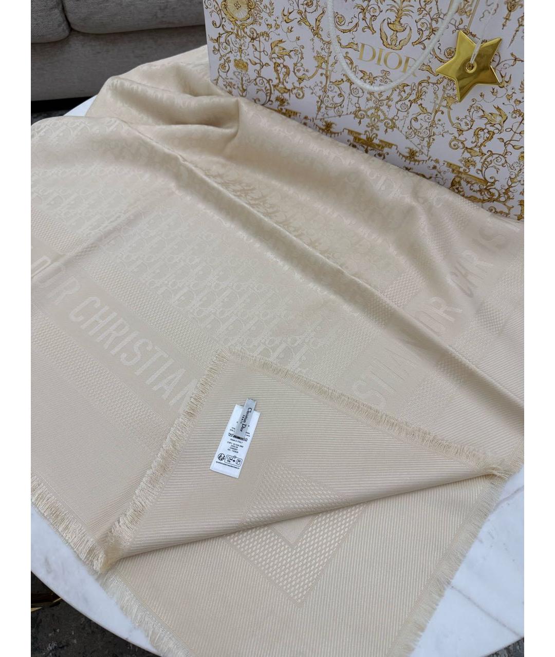 CHRISTIAN DIOR Бежевый шерстяной платок, фото 3