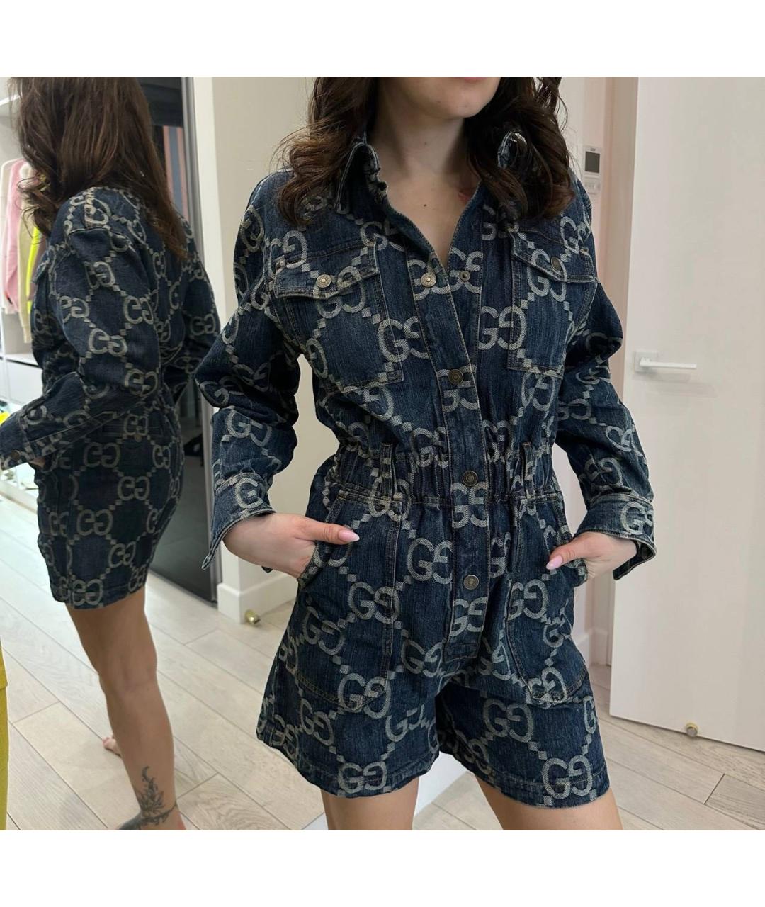 GUCCI Темно-синий хлопковый комбинезон, фото 7