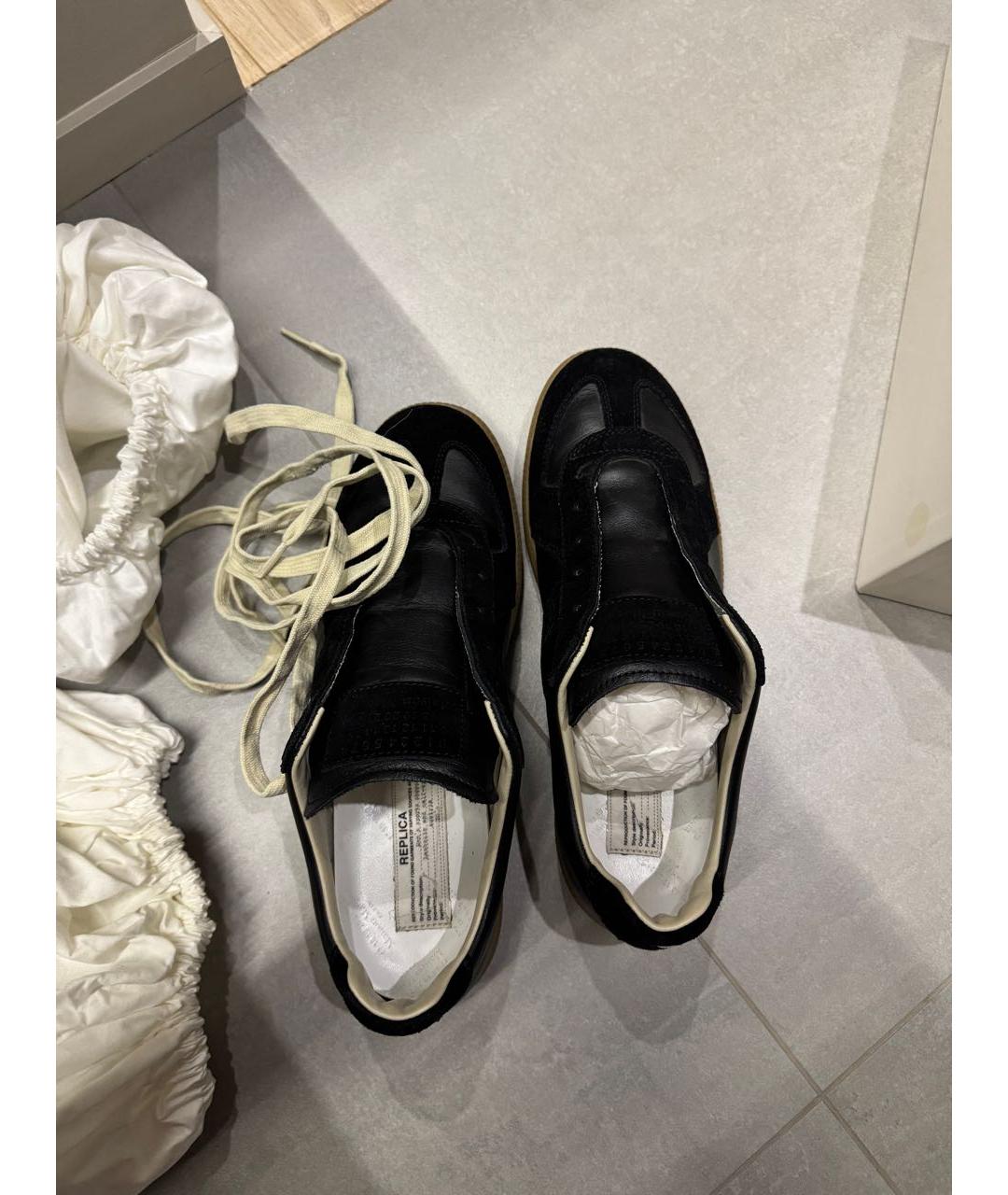 MAISON MARGIELA Черные кожаные кеды, фото 2