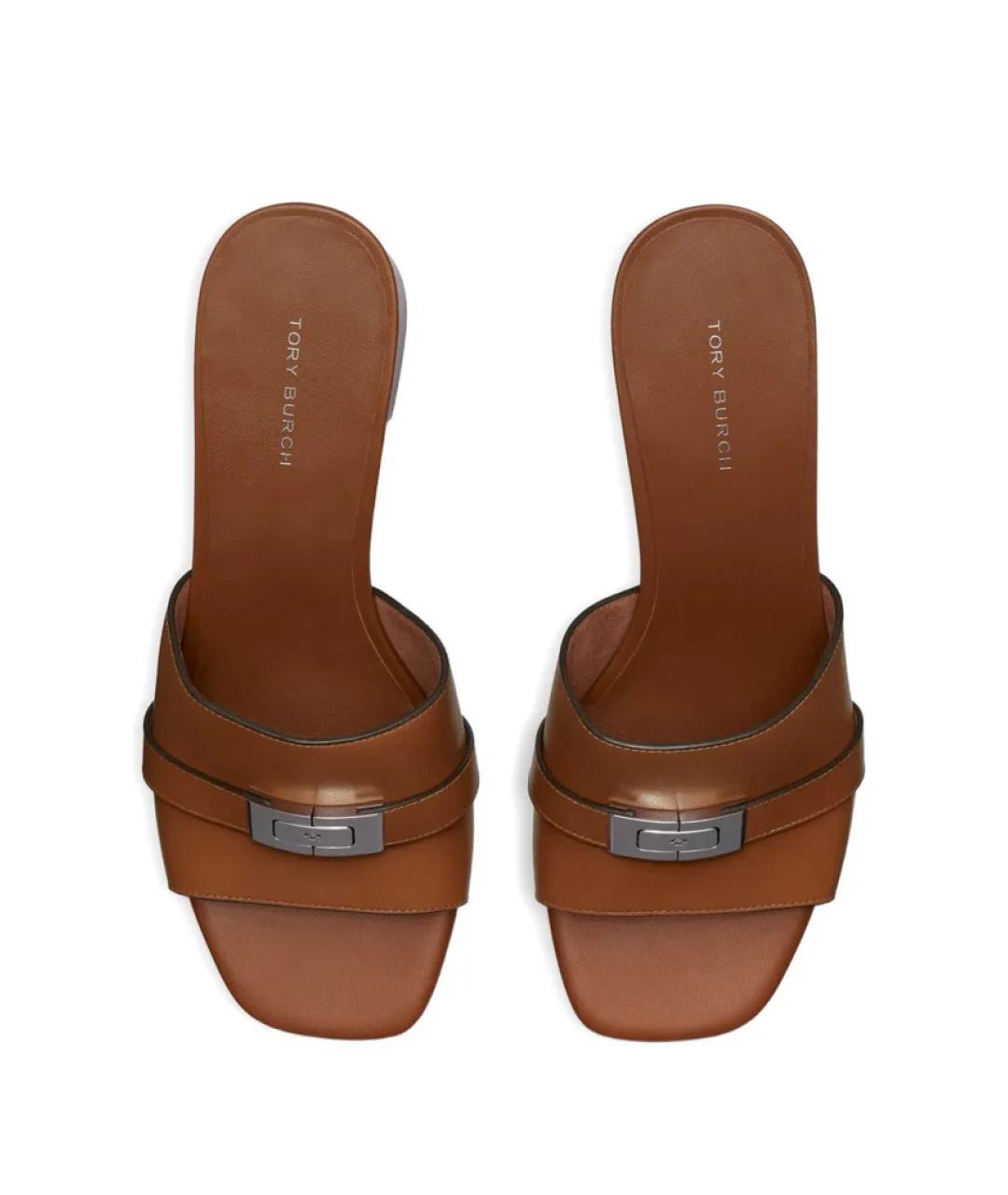 TORY BURCH Коричневые кожаные мюли, фото 3