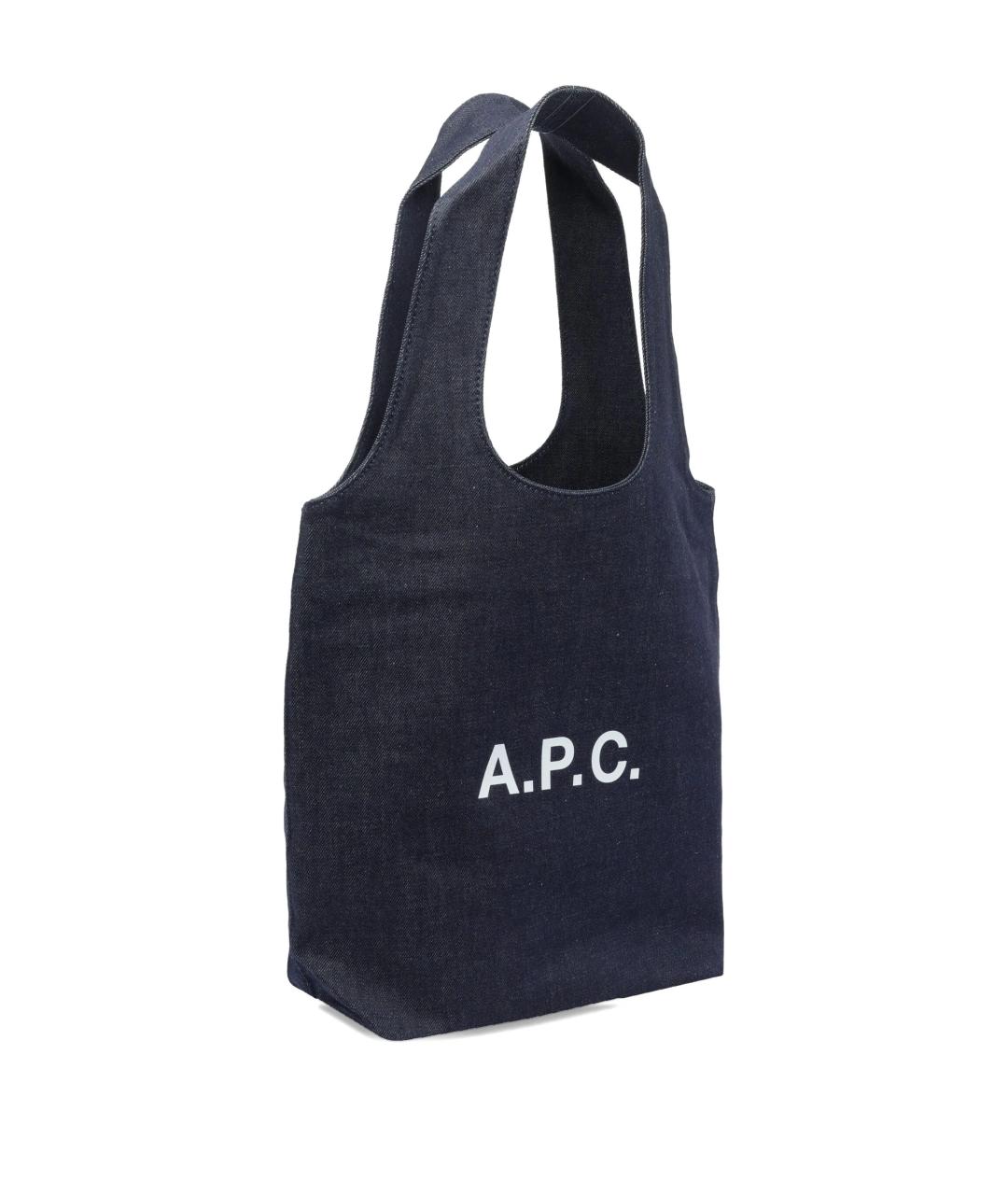 A.P.C. Темно-синяя хлопковая сумка тоут, фото 4