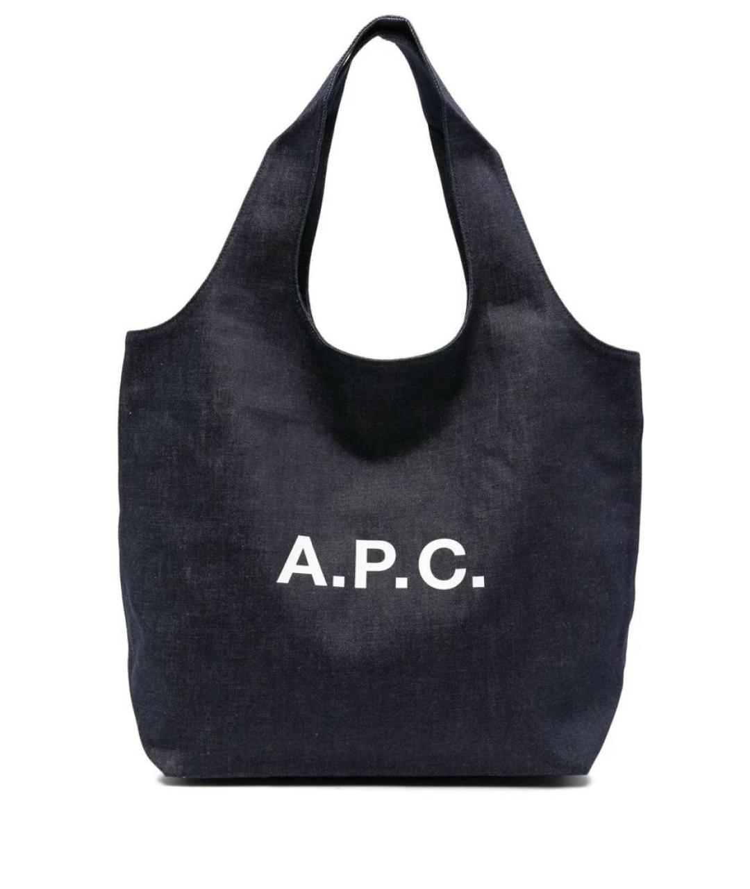 A.P.C. Темно-синяя хлопковая сумка тоут, фото 1