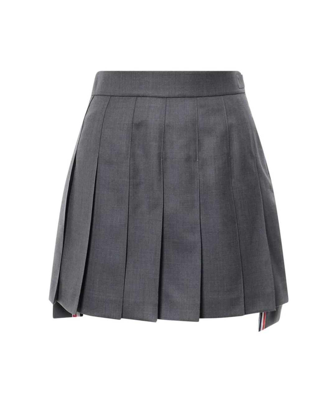 THOM BROWNE Серая шерстяная юбка мини, фото 1