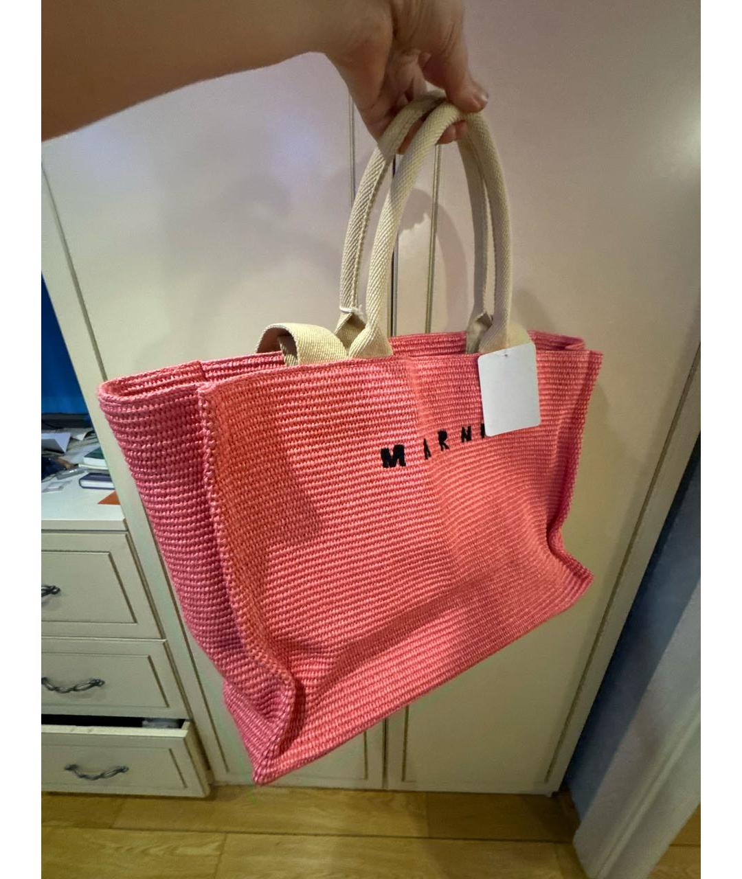 MARNI Коралловая тканевая пляжная сумка, фото 2