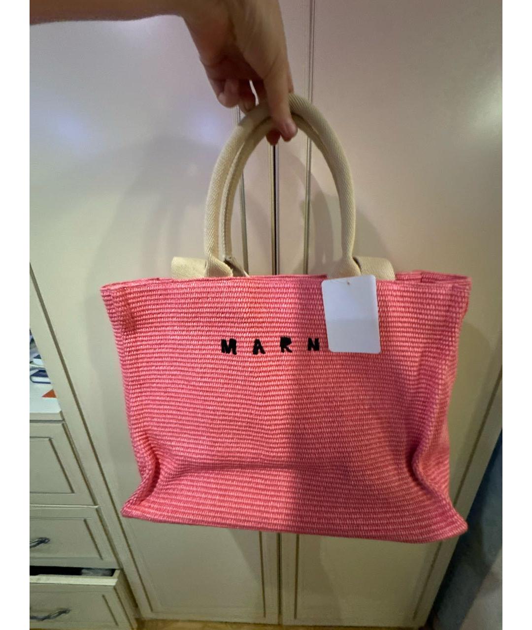 MARNI Коралловая тканевая пляжная сумка, фото 9