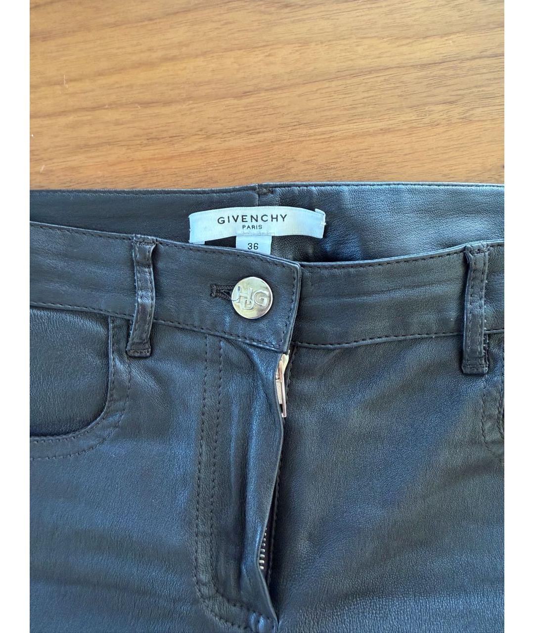 GIENCHI Коричневые кожаные брюки узкие, фото 3