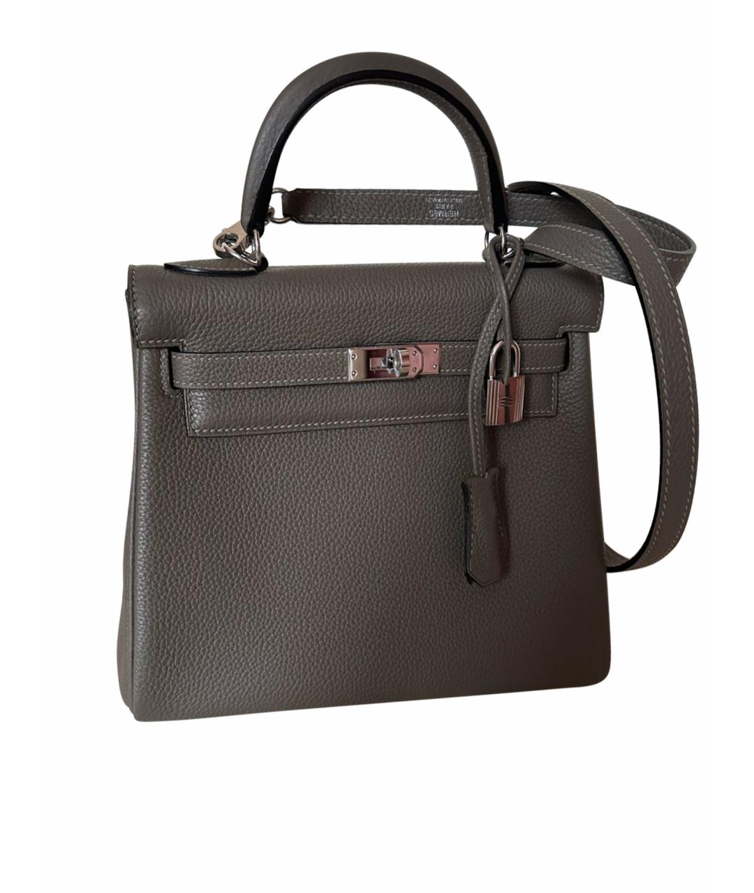 HERMES Серая кожаная сумка с короткими ручками, фото 1