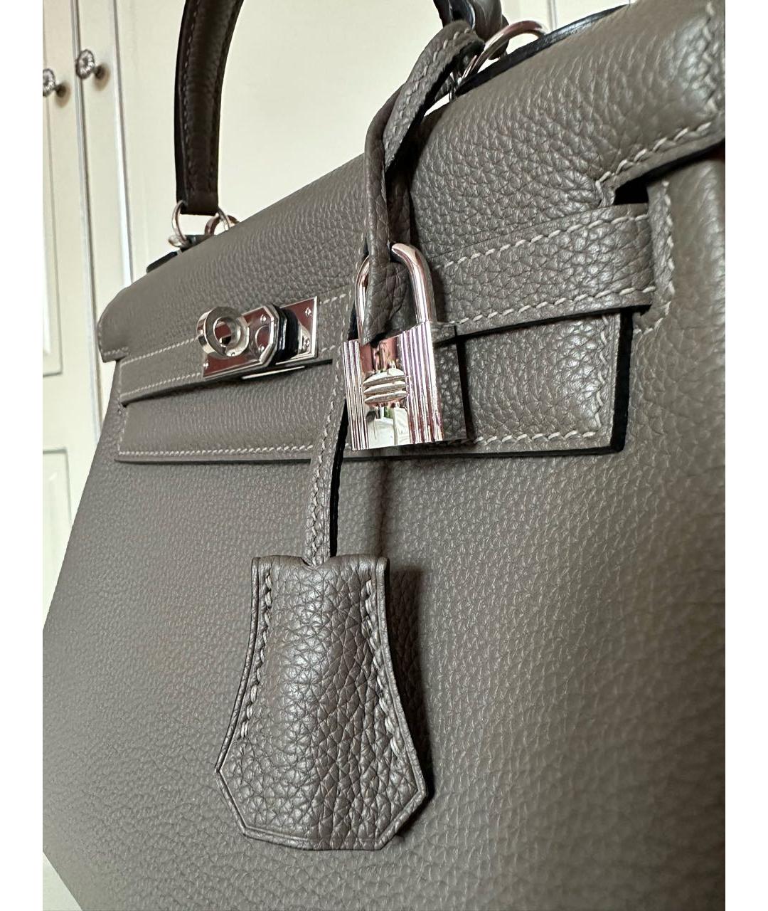 HERMES Серая кожаная сумка с короткими ручками, фото 6