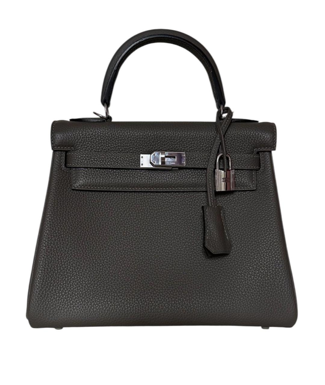 HERMES Серая кожаная сумка с короткими ручками, фото 2