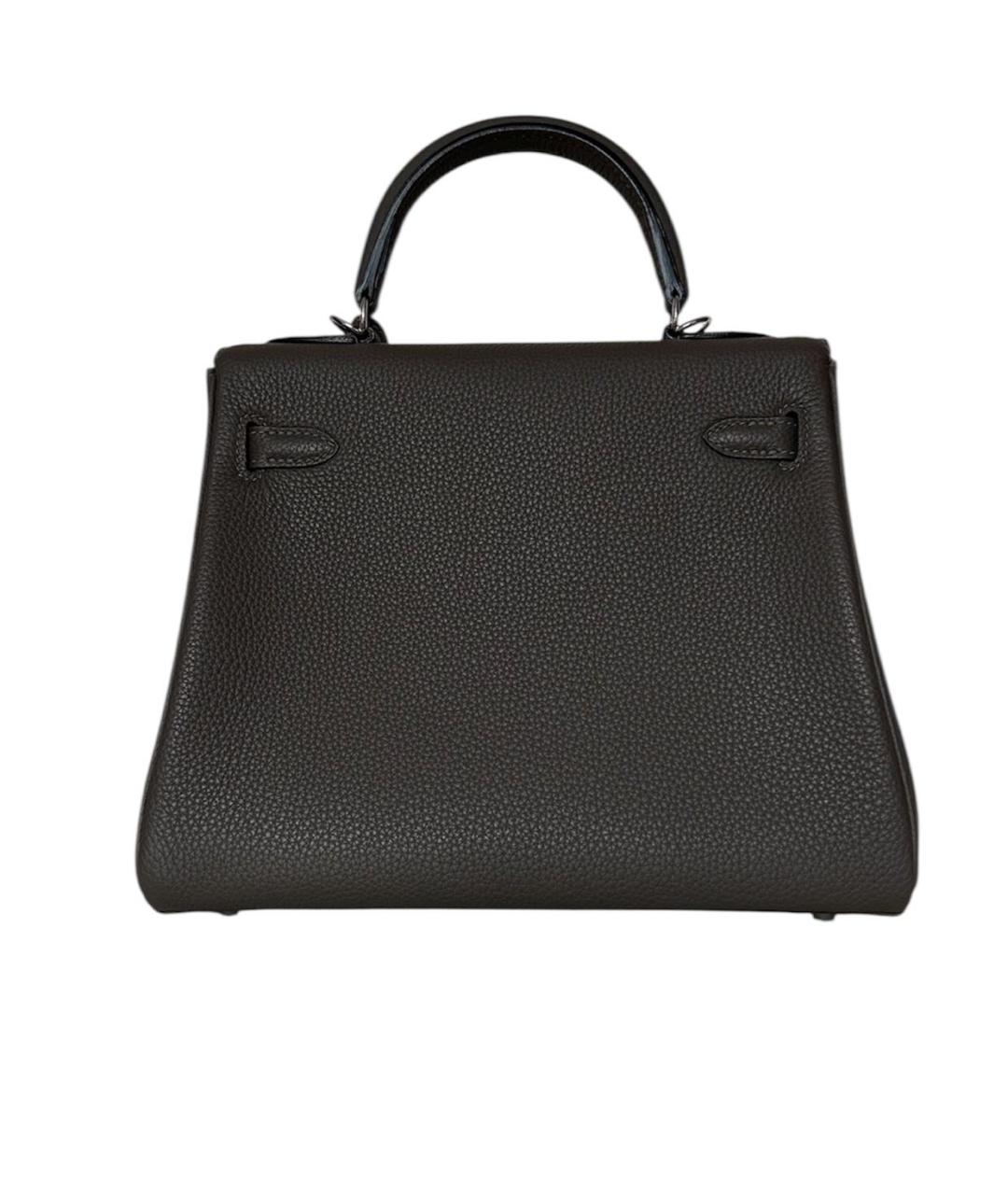 HERMES Серая кожаная сумка с короткими ручками, фото 3