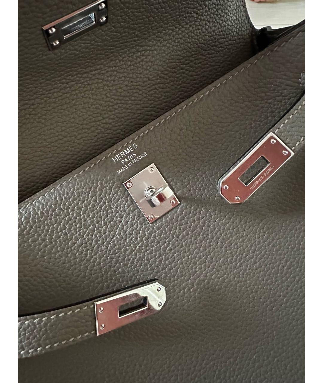 HERMES Серая кожаная сумка с короткими ручками, фото 4