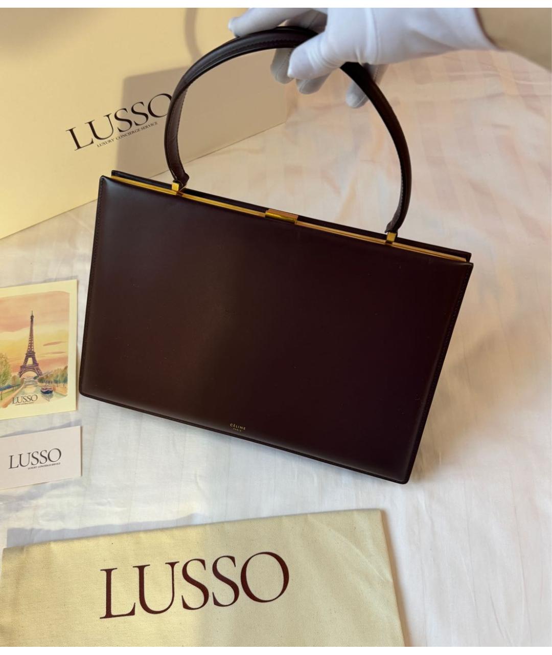 CELINE Бордовая кожаная сумка тоут, фото 3