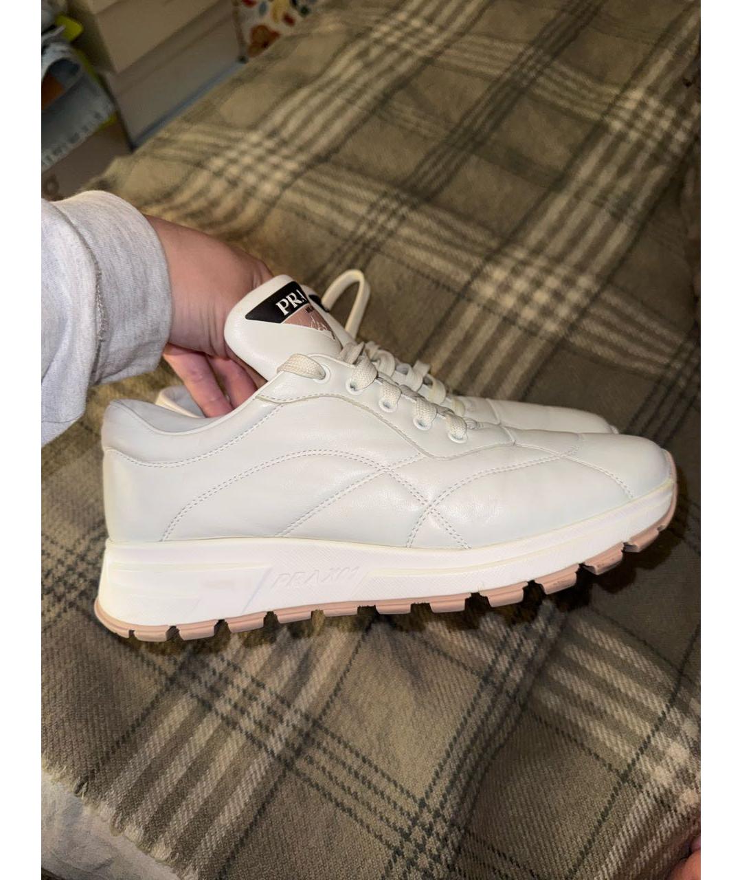 PRADA Белые кожаные кроссовки, фото 9