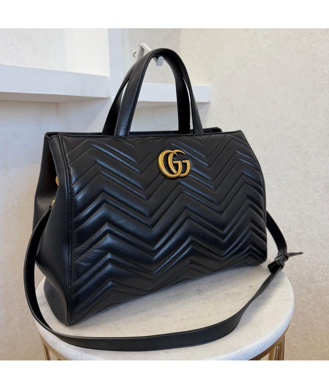 GUCCI Черная кожаная сумка тоут, фото 6