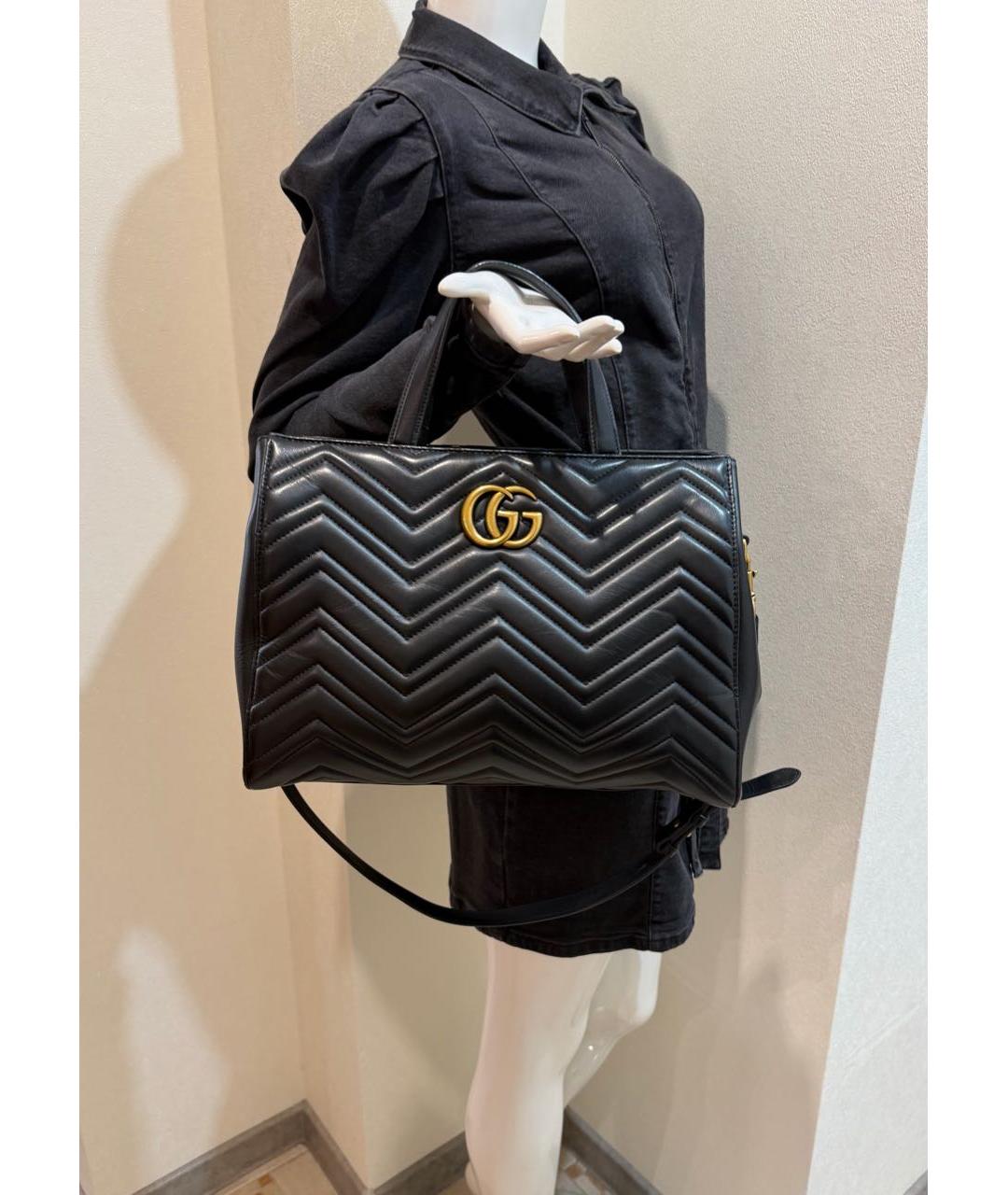 GUCCI Черная кожаная сумка тоут, фото 5