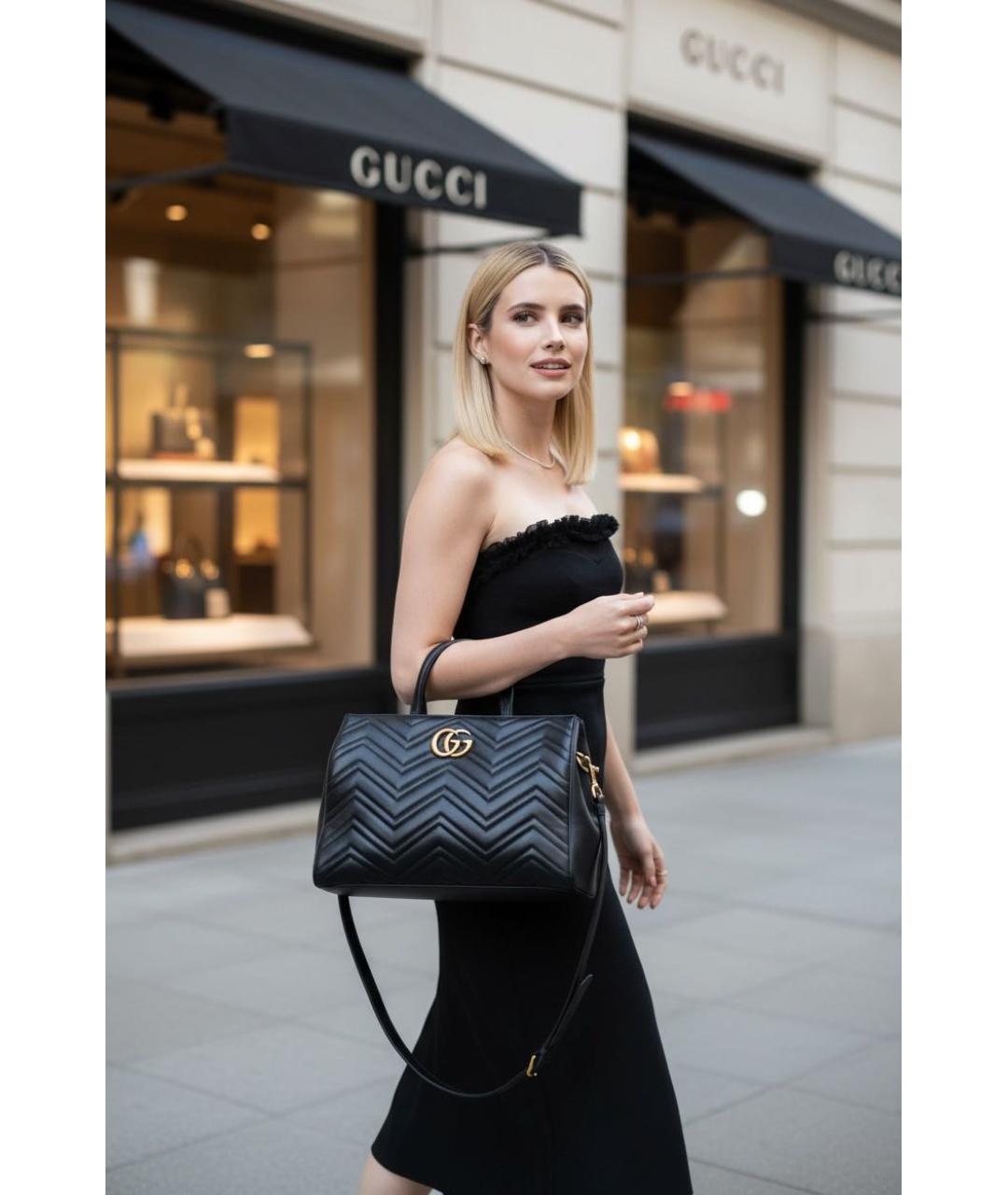 GUCCI Черная кожаная сумка тоут, фото 3