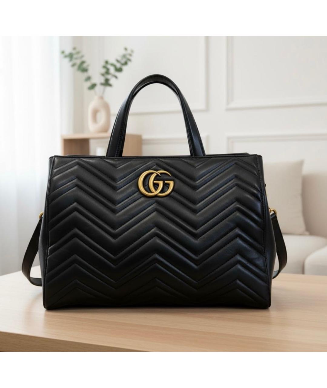 GUCCI Черная кожаная сумка тоут, фото 4