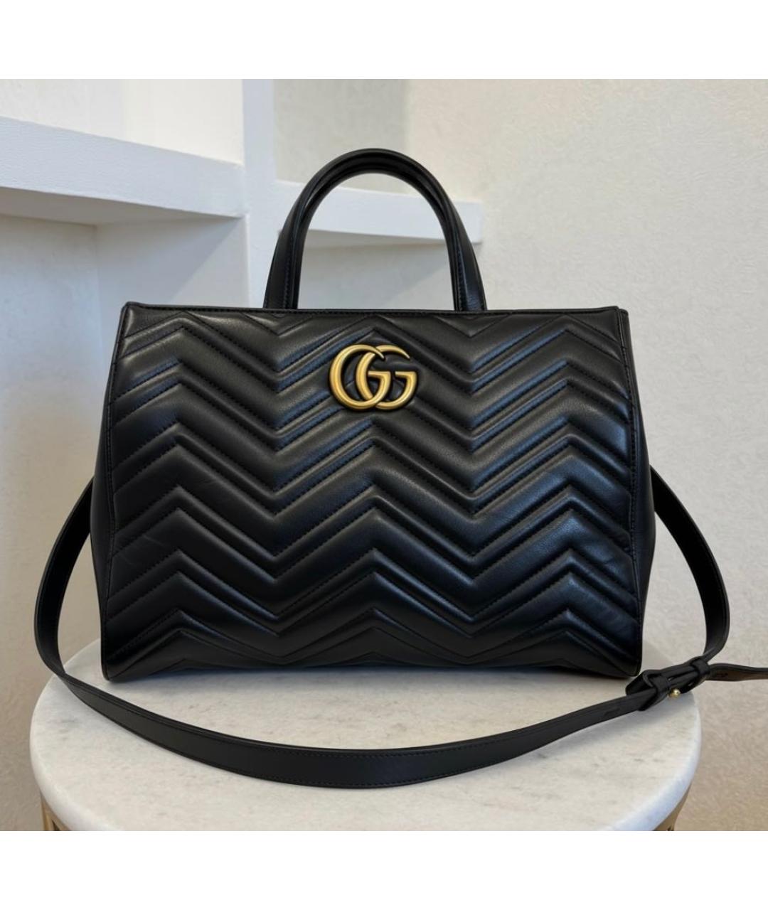 GUCCI Черная кожаная сумка тоут, фото 2