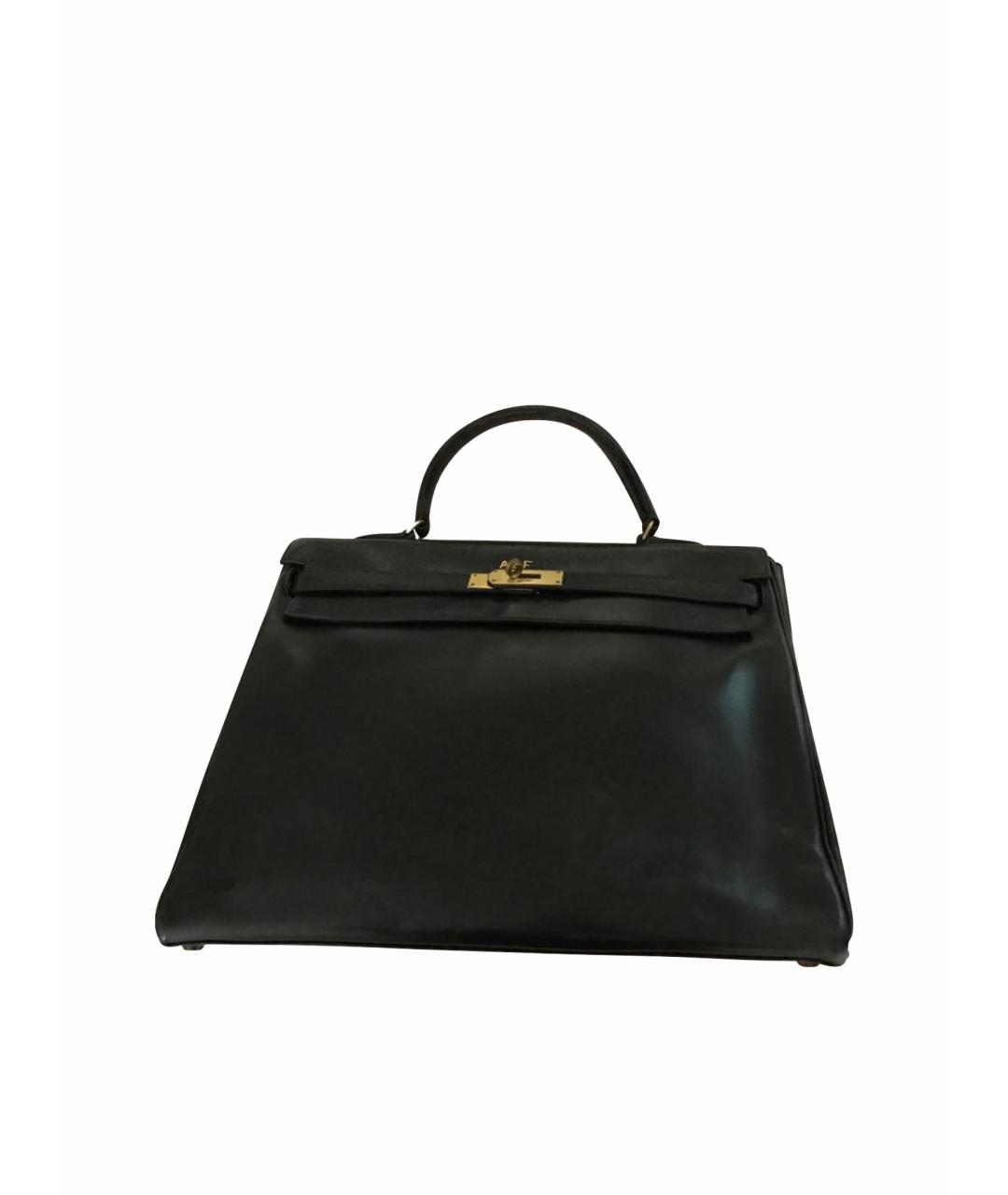 HERMES Черная кожаная сумка с короткими ручками, фото 1