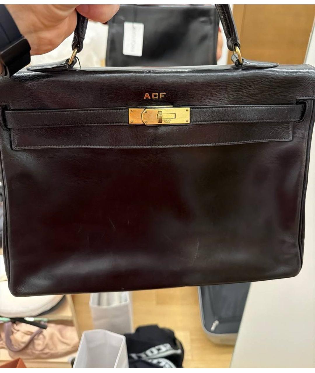 HERMES Черная кожаная сумка с короткими ручками, фото 7