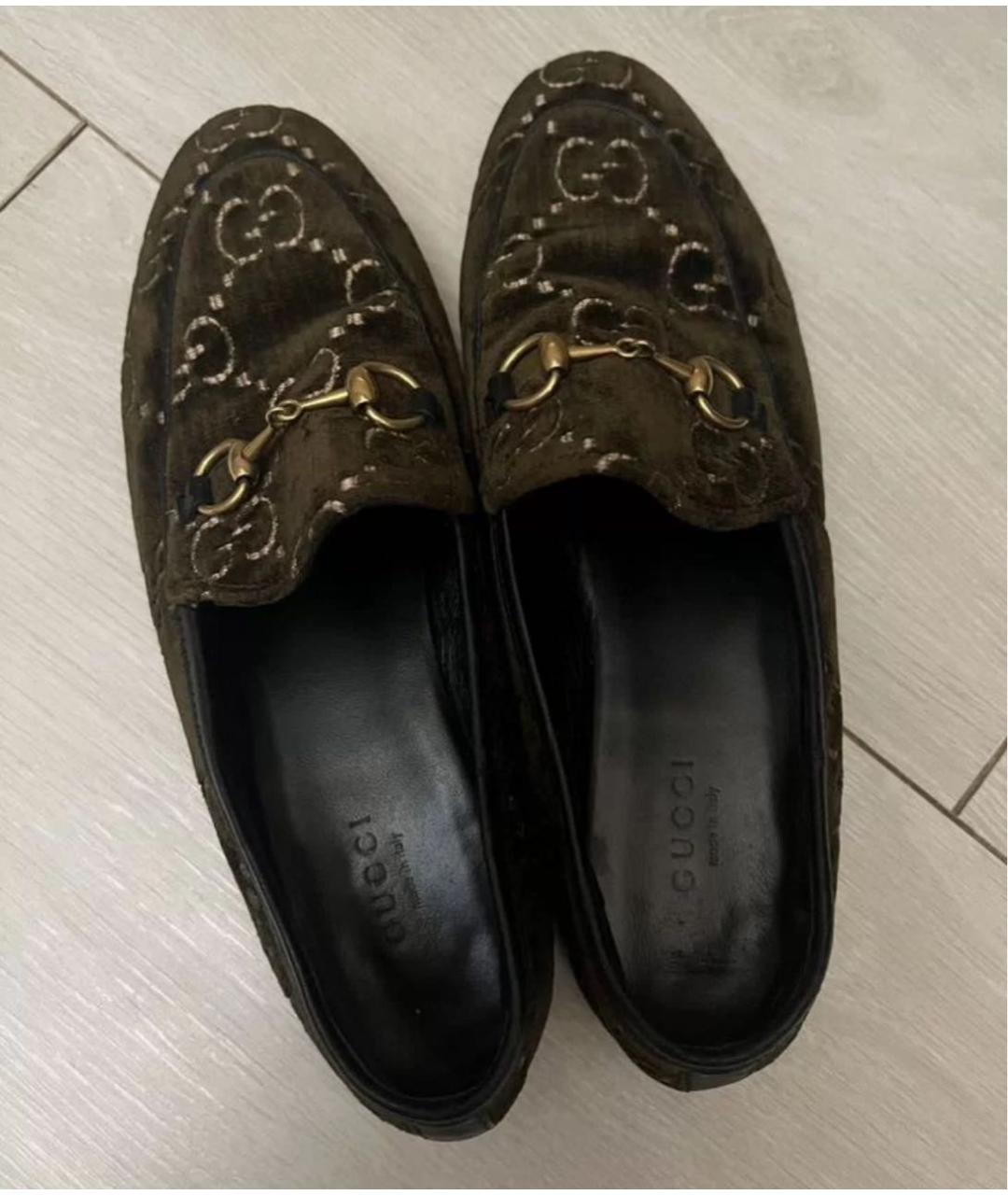GUCCI Коричневые бархатные лоферы, фото 4