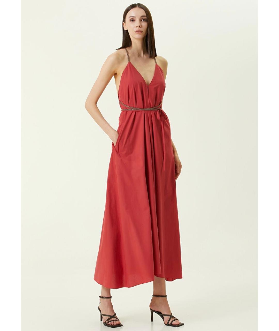 BRUNELLO CUCINELLI Красное хлопковое коктейльное платье, фото 4