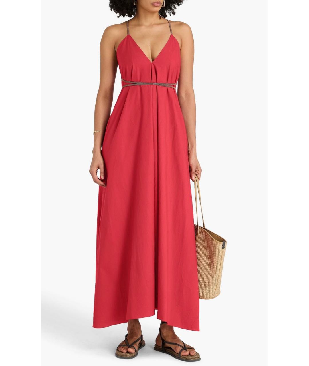 BRUNELLO CUCINELLI Красное хлопковое коктейльное платье, фото 2