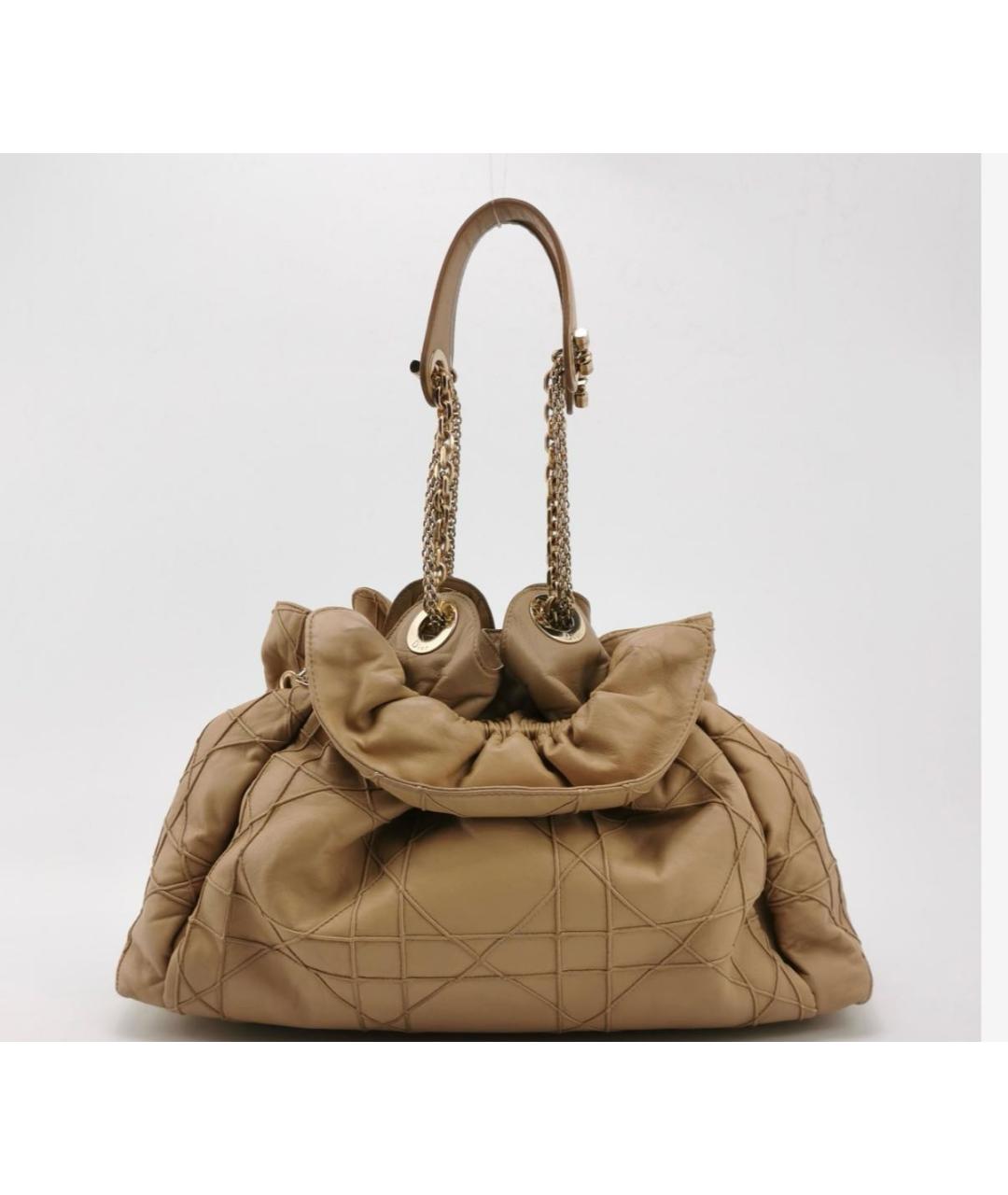 CHRISTIAN DIOR Бежевая кожаная сумка тоут, фото 2