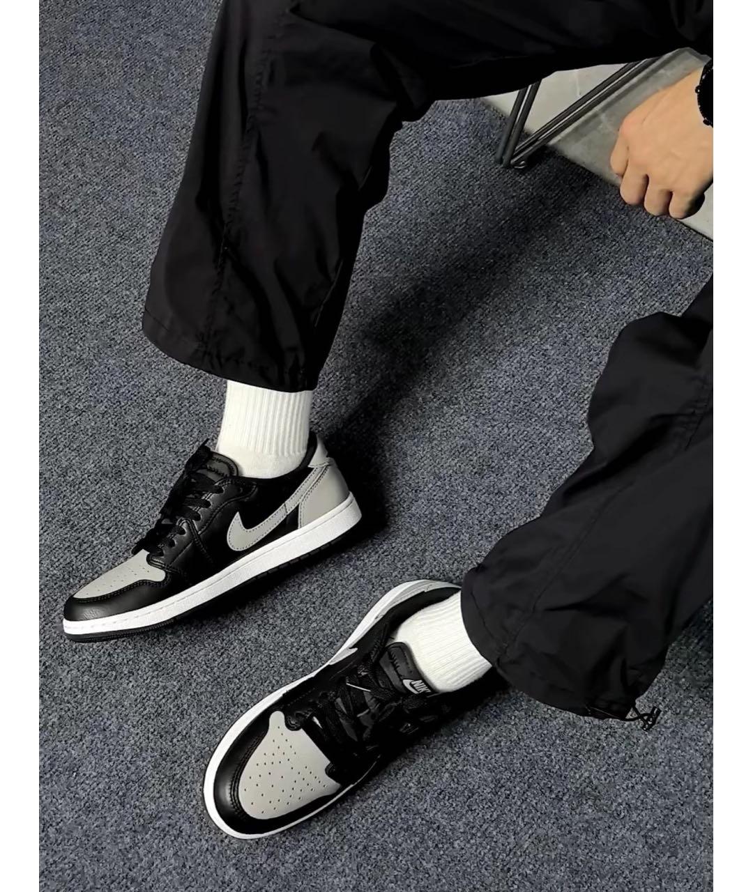 JORDAN Черные кожаные низкие кроссовки / кеды, фото 2